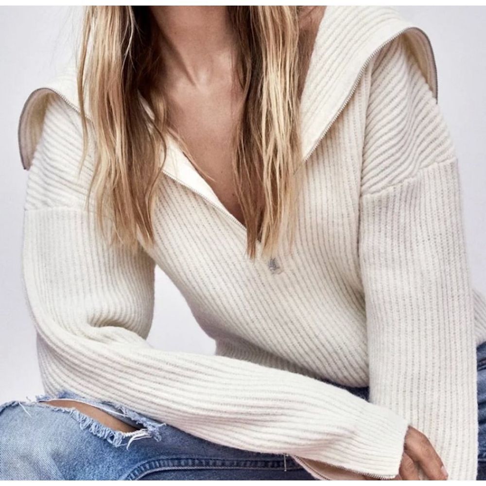 For Love & Lemons Cream Quarter Zip Sweater - Picture 2 of 6